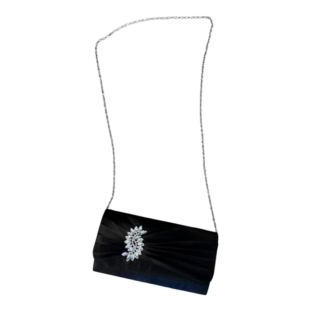 NWOT Convertible Black Evening Clutch Crossbody Bag Crystal Detail Formal